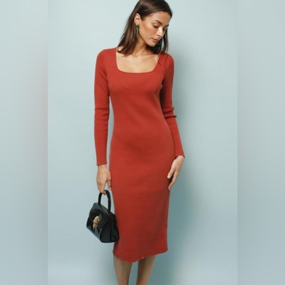 FRNCH Dresses & Skirts - Frnch Woven MIDI Knit Dress Burnt Orange M